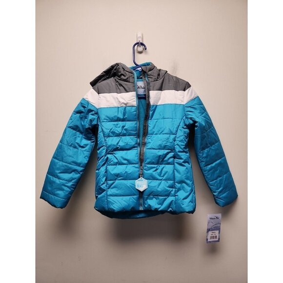 Whales Tail Girl's 10/12 Puffer Jacket Lined Gray and Aqua Hood New with Tags - Picture 1 of 5
